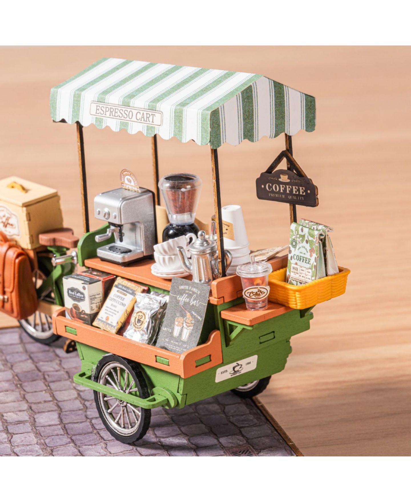 Детский конструктор Robotime Vintage Coffee Cart Aromatic 162-Piece 3D Wooden Puzzle Building Set, Ages 14 & Up — фото 5