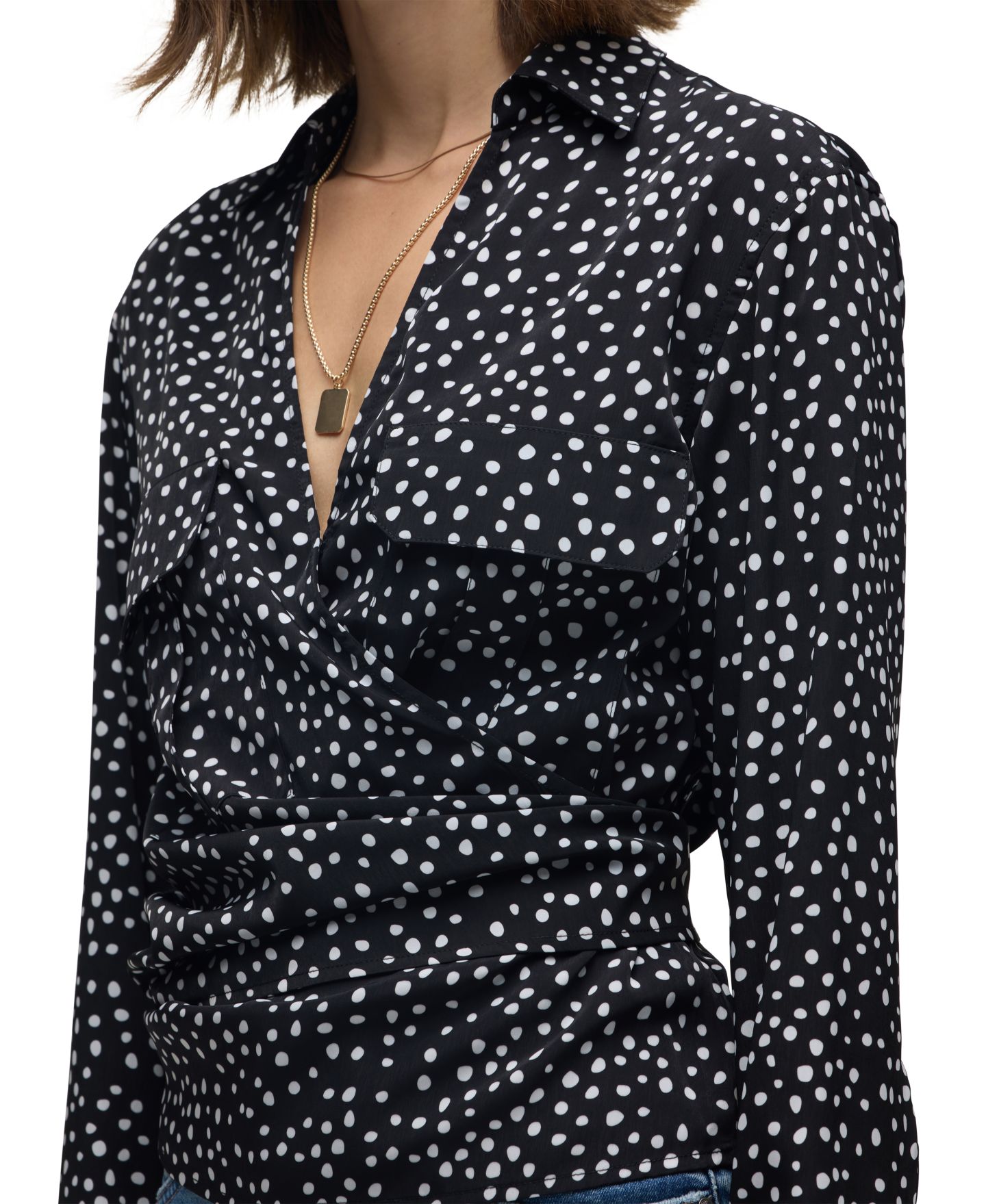 Женский топ Hudson Jeans V-Neck Polka-Dot Wrap, цвет: В горошек — фото 4