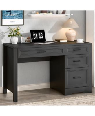 Farmhouse Executive Desk with Storage and Ample File Drawer, Rustic Large Home Writing Desk for Bedroom