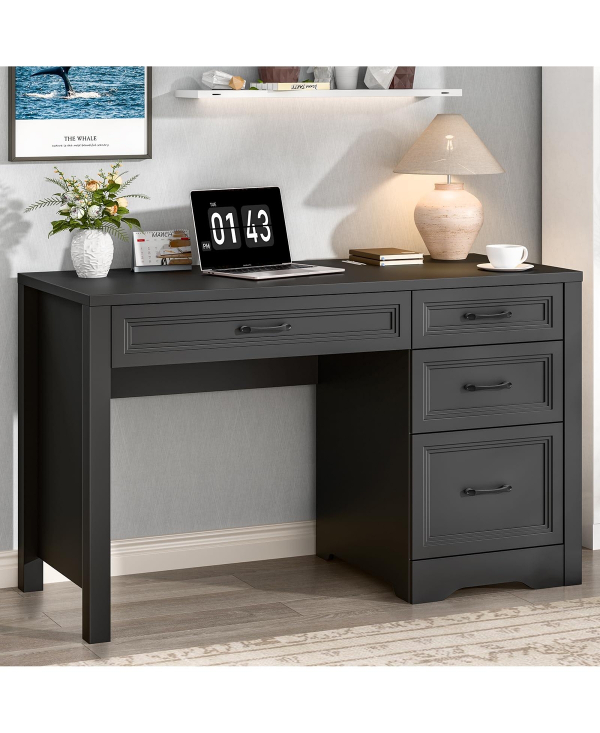 Vabches Farmhouse Executive Desk with Storage and Ample File Drawer, Rustic Large Home Writing for Bedroom
