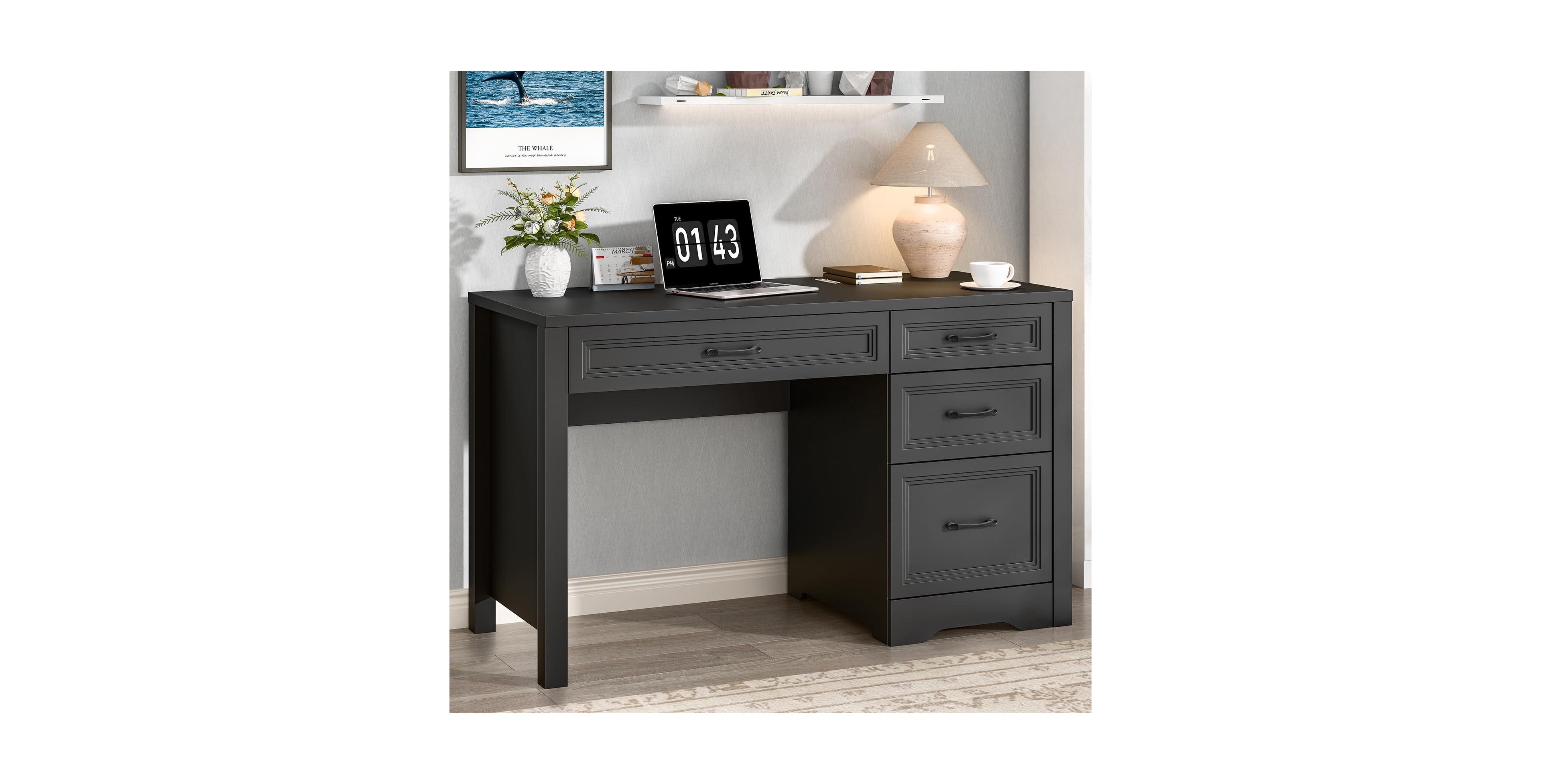 Vabches Farmhouse Executive Desk with Storage and Ample File Drawer, Rustic Large Home Writing for Bedroom