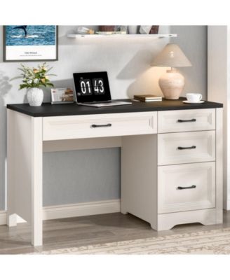 Farmhouse Executive Desk with Storage and Ample File Drawer, Rustic Large Home Writing Desk for Bedroom