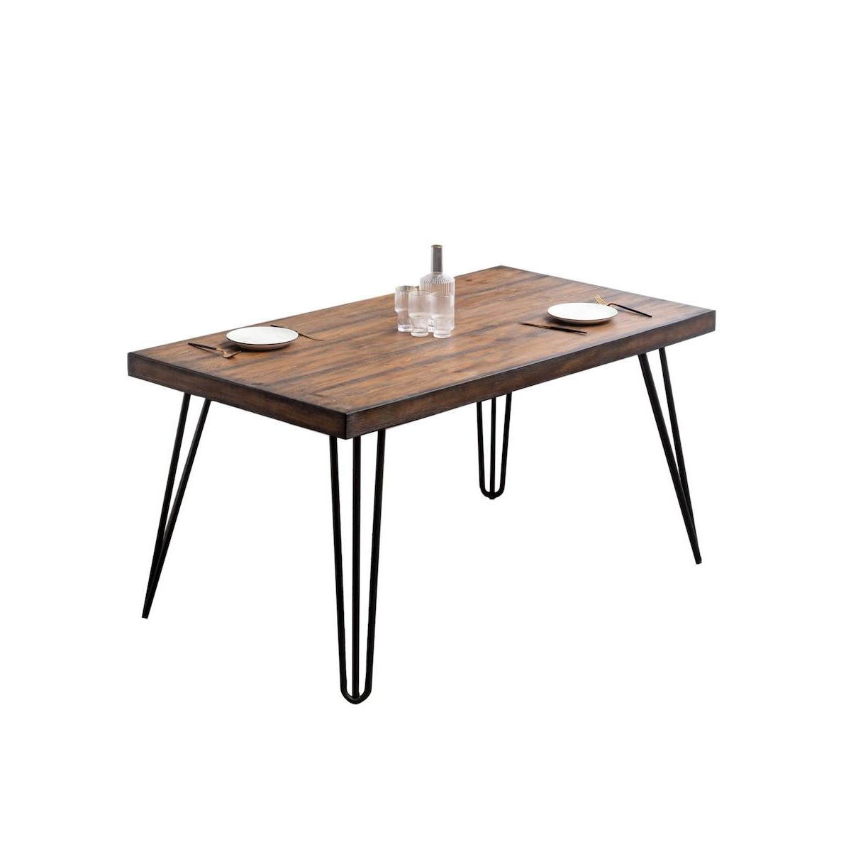 Roundhill Furniture Aryven Industrial Metal Hairpin Design Dining Table. - Brown