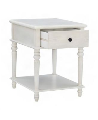 Turned-Leg Rubberwood and MDF Farmhouse Side Table with Storage Drawer