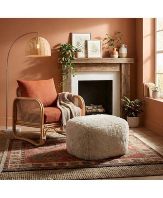 Britt Faux Shearling Ottoman with Fiber-Wrapped Foam Padded Seat