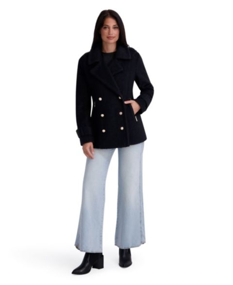 Женское пальто Kensie Boucle Peacoat with Gold Accents, цвет: Чёрный