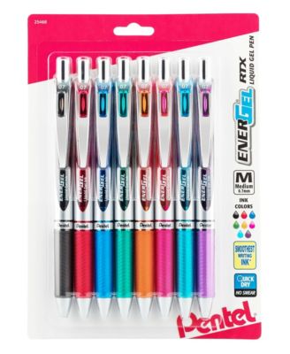 EnerGel RTX Retractable Liquid Gel Pen, 0.7mm Metal Tip, Med Line, Assorted Ink, 8-Pk