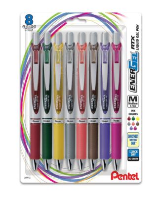 EnerGel RTX Retractable Liquid Gel Pen, 0.7mm Medium Line, Metal Tip, Assorted Ink Mix 3, 8-Pk