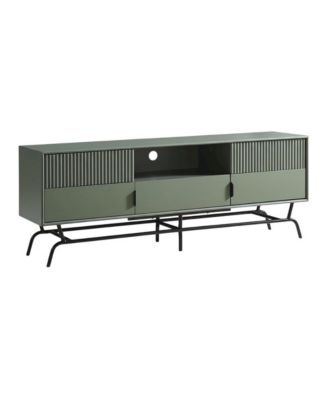 Sage Green and Black Wooden TV Stand with Multi-Storage Compartments
