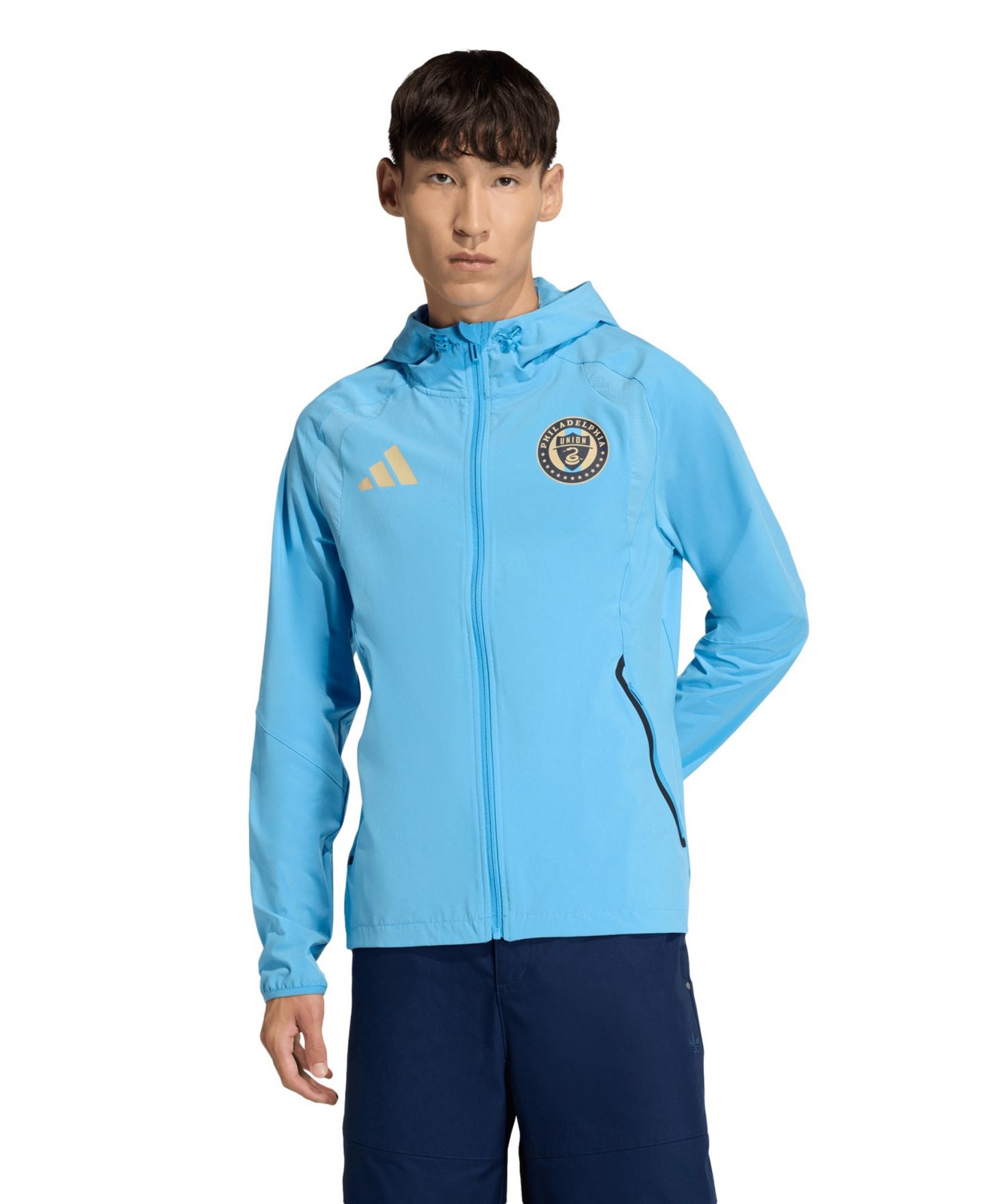 Мужская куртка adidas Light Blue Philadelphia Union Tiro Travel Full-Zip Hooded Windbreaker — фото 1