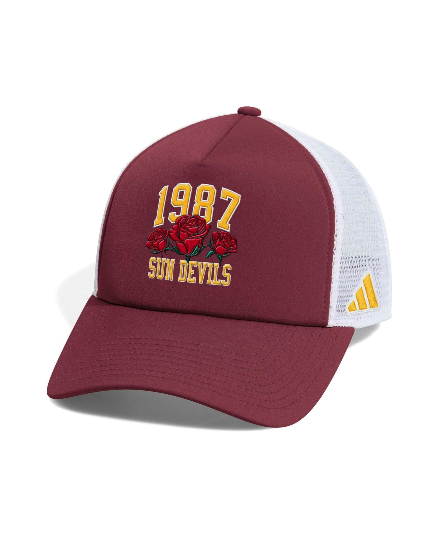 Мужская кепка adidas Maroon Arizona State Sun Devils Roses Devils Foam Front Trucker Adjustable Hat — фото 1
