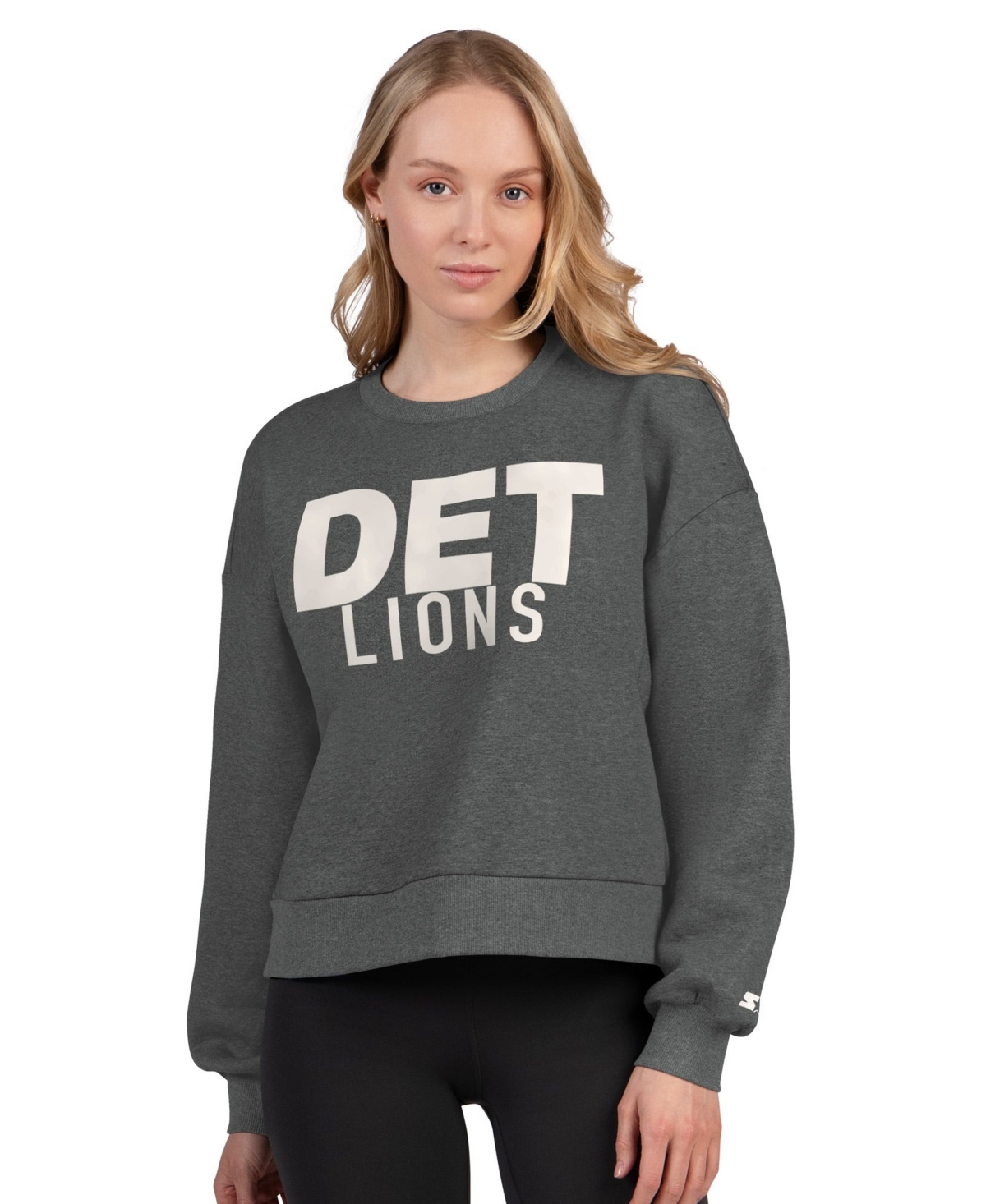 Starter Women's Heather Gray Detroit Lions Show Up Cropped Fleece Pullover Sweatshirt - Heather Gray