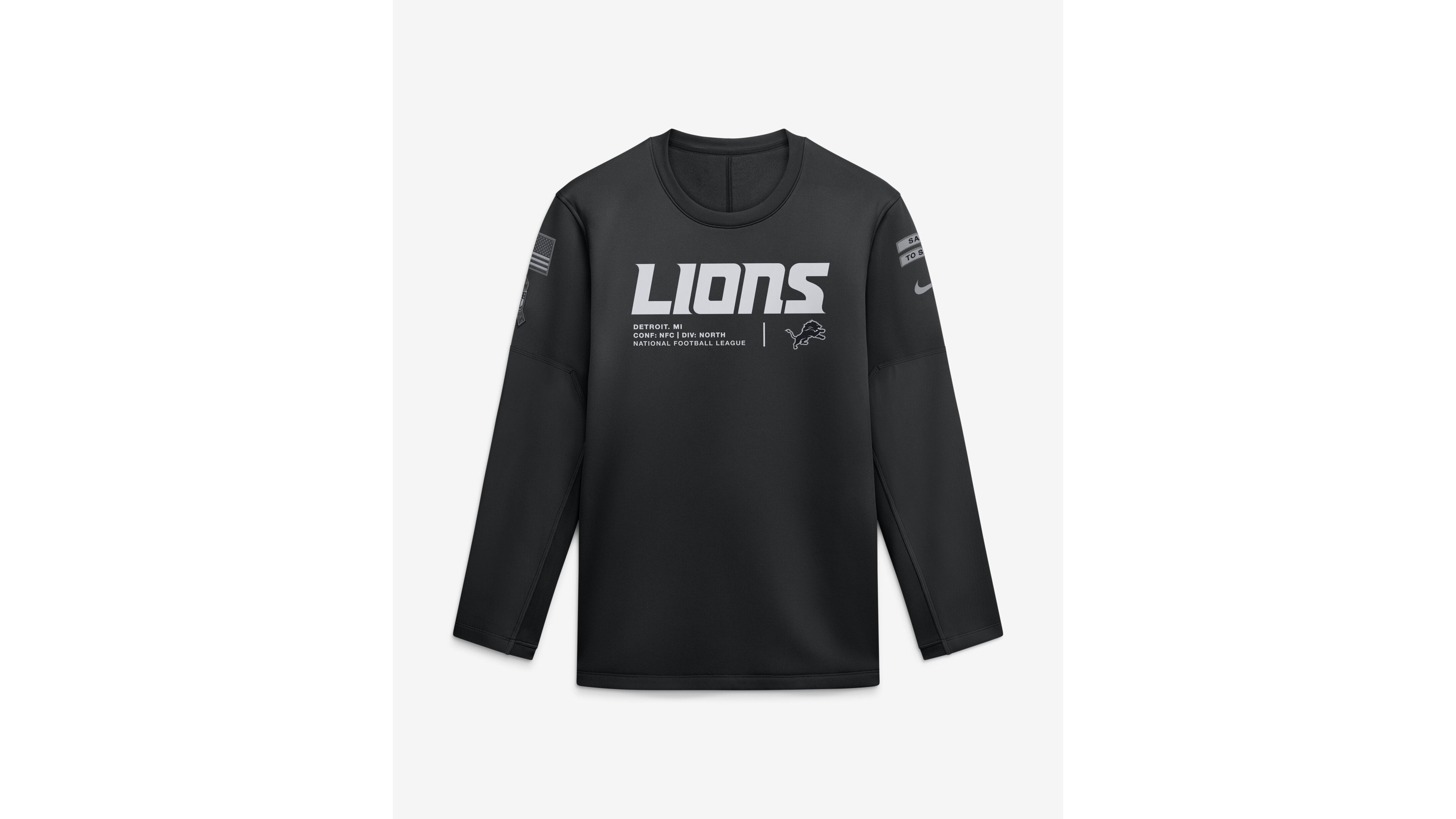 Nike Men's Black Detroit Lions 2026 Salute to Service Sideline Coaches Crewneck Therma-fit Sweatshirt