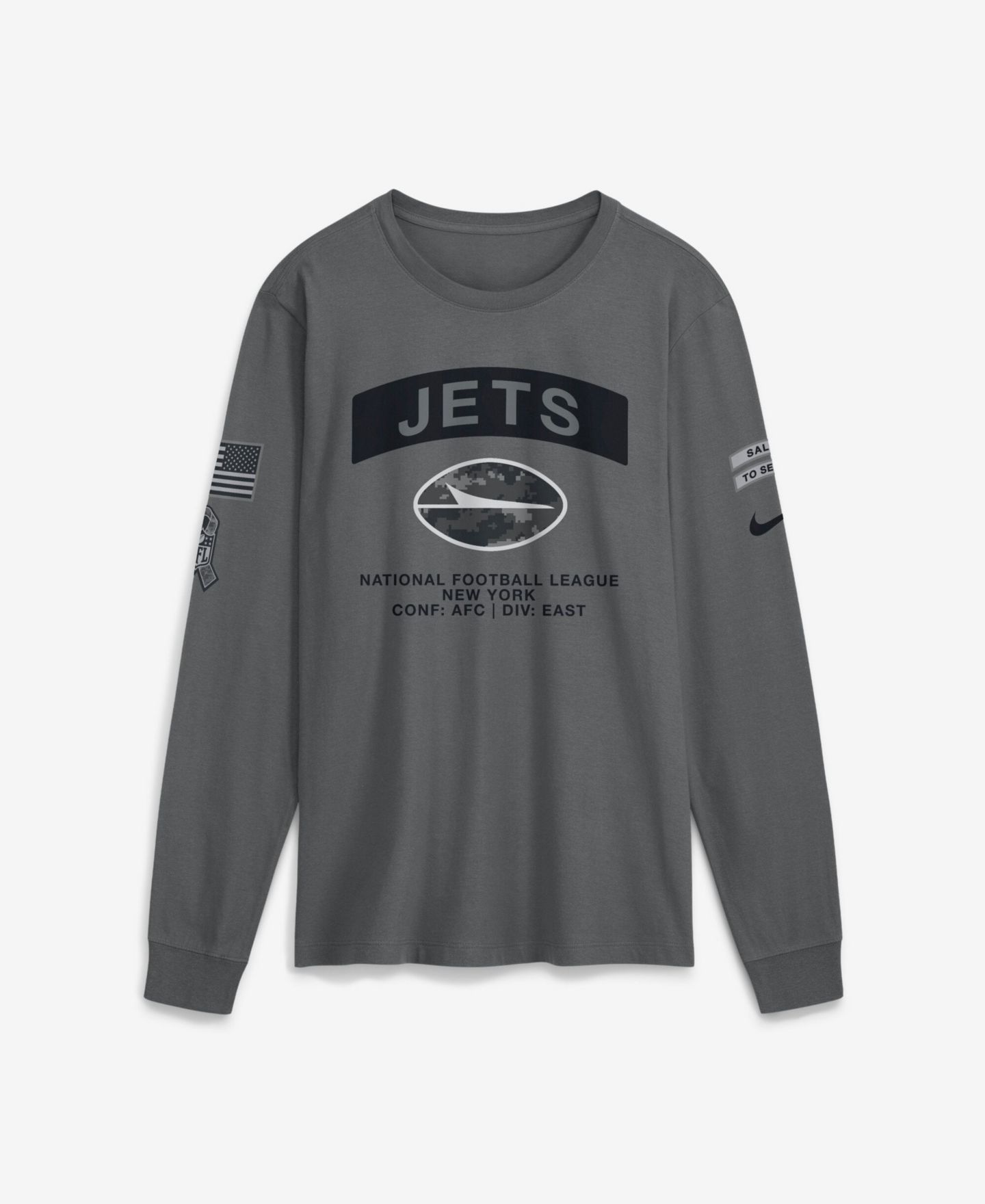 Мужская футболка Nike Gray New York Jets 2026 Salute to Service Long Sleeve — фото 1