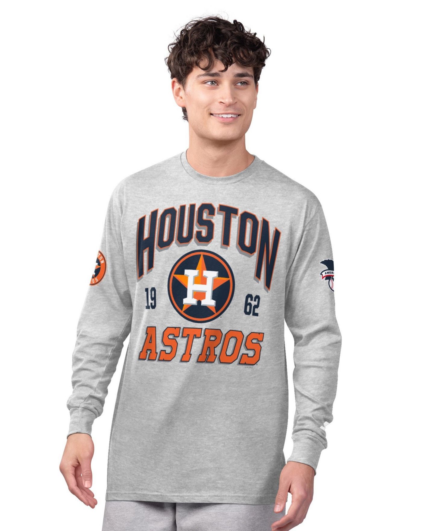 Мужские футболки Starter Heather Gray/Navy Houston Astros Long Sleeve Short Sleeve, 2-Pack Set — фото 4