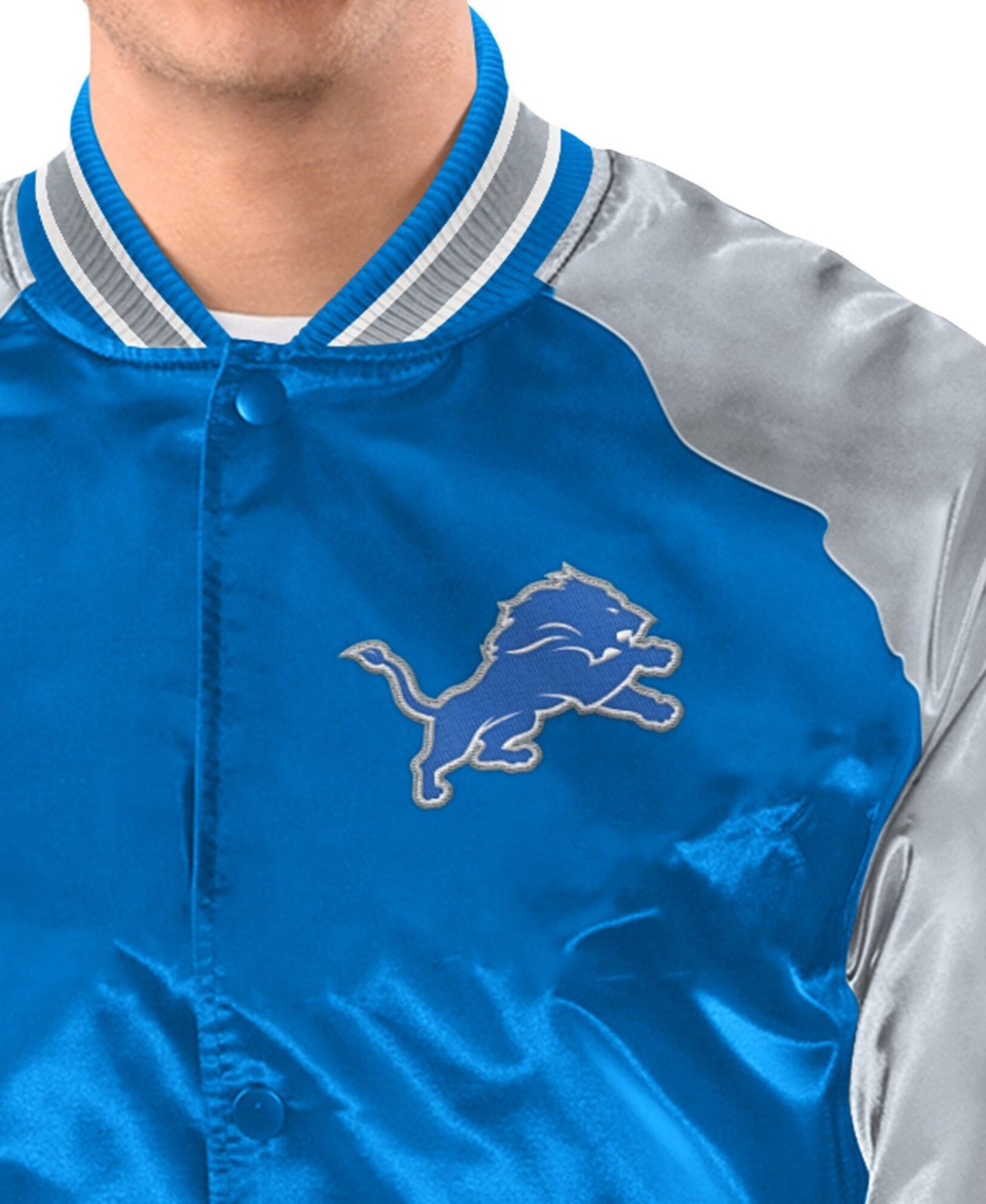 Мужская куртка Starter Blue/Silver Detroit Lions Inductee Raglan Full-Snap Varsity — фото 4