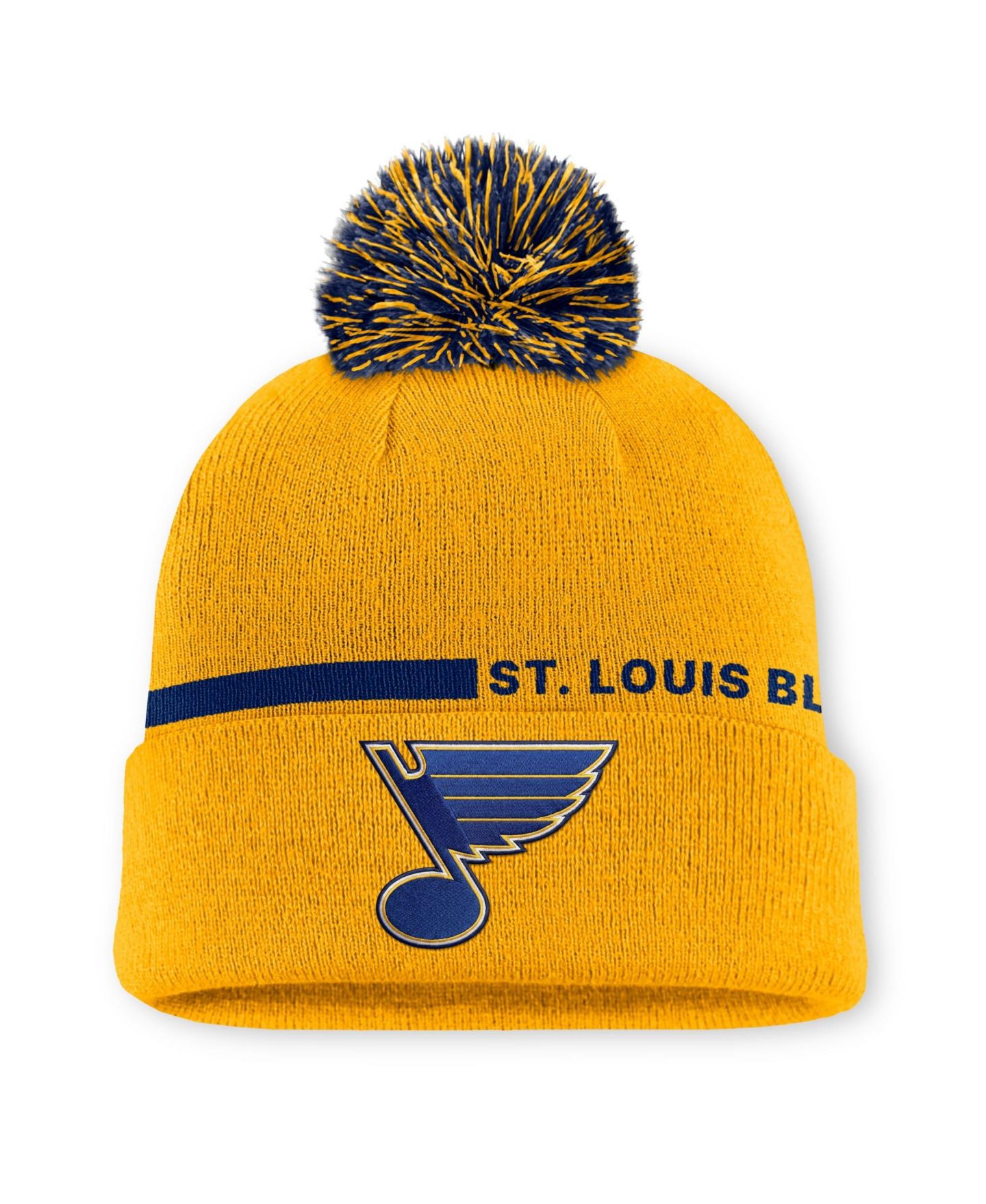Мужской головной убор Fanatics Gold St. Louis Blues Authentic Pro Alternate Cuffed Knit with Pom Hat — фото 1