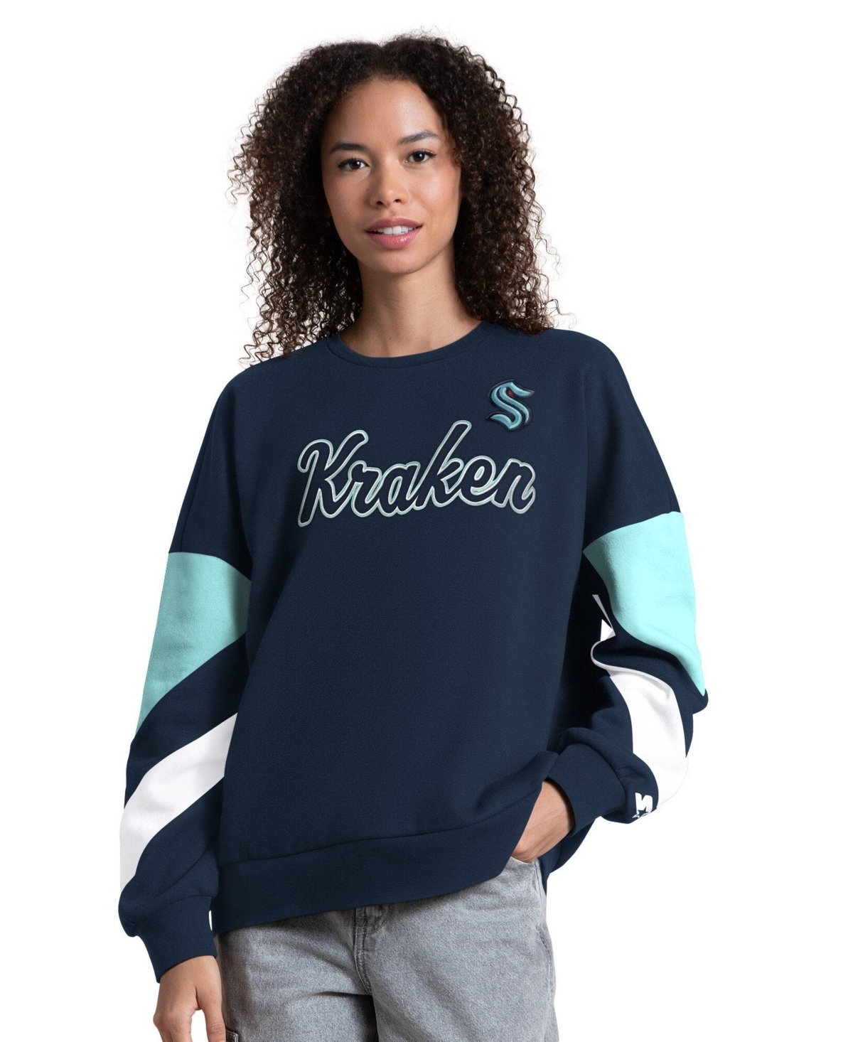 Starter Women's Deep Sea Blue Seattle Kraken Grand Slam Sleeve Color Block Sweatshirt - Deep Sea Blue