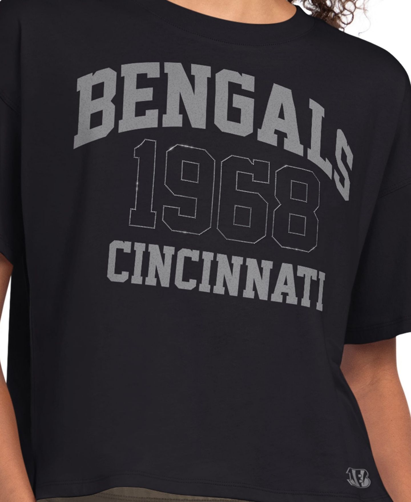 Женская футболка Starter Black Cincinnati Bengals Rhinestone Boxy Cropped — фото 3