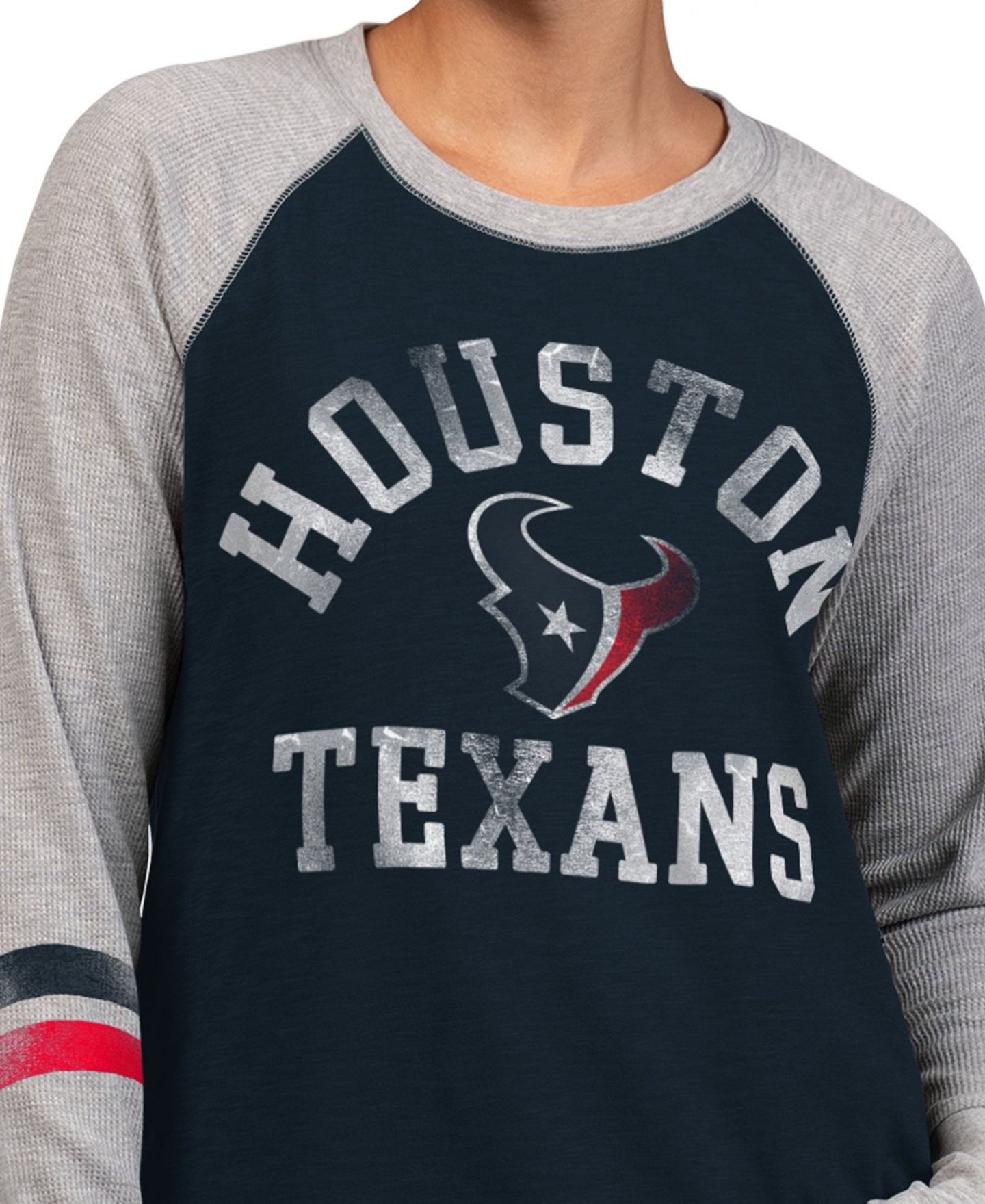 Женская футболка Starter Navy/Gray Houston Texans Waffle-Knit Raglan Long Sleeve — фото 3