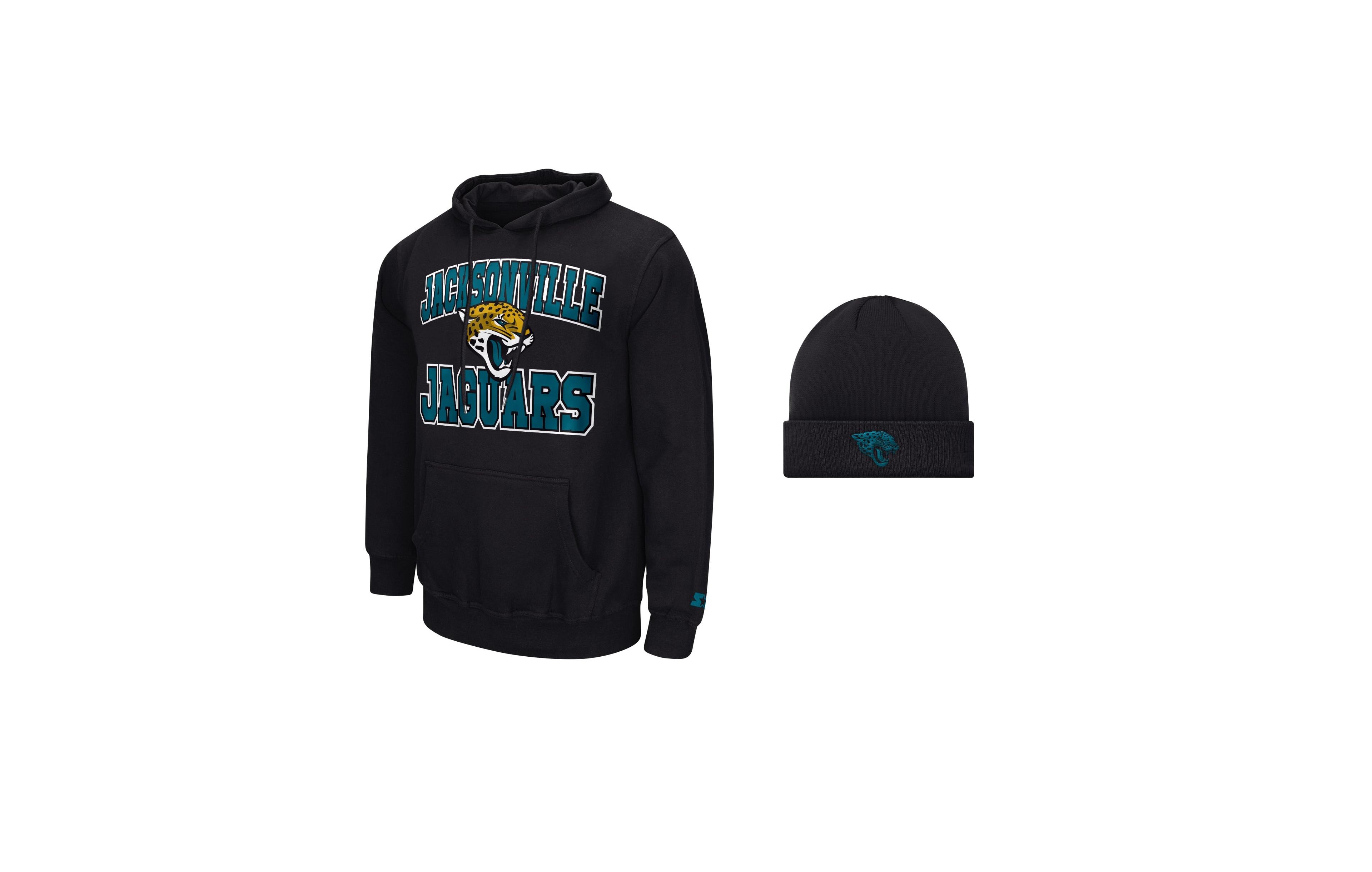 Starter Men's Black Jacksonville Jaguars Hoodie and Cuffed Knit Hat Combo Pack