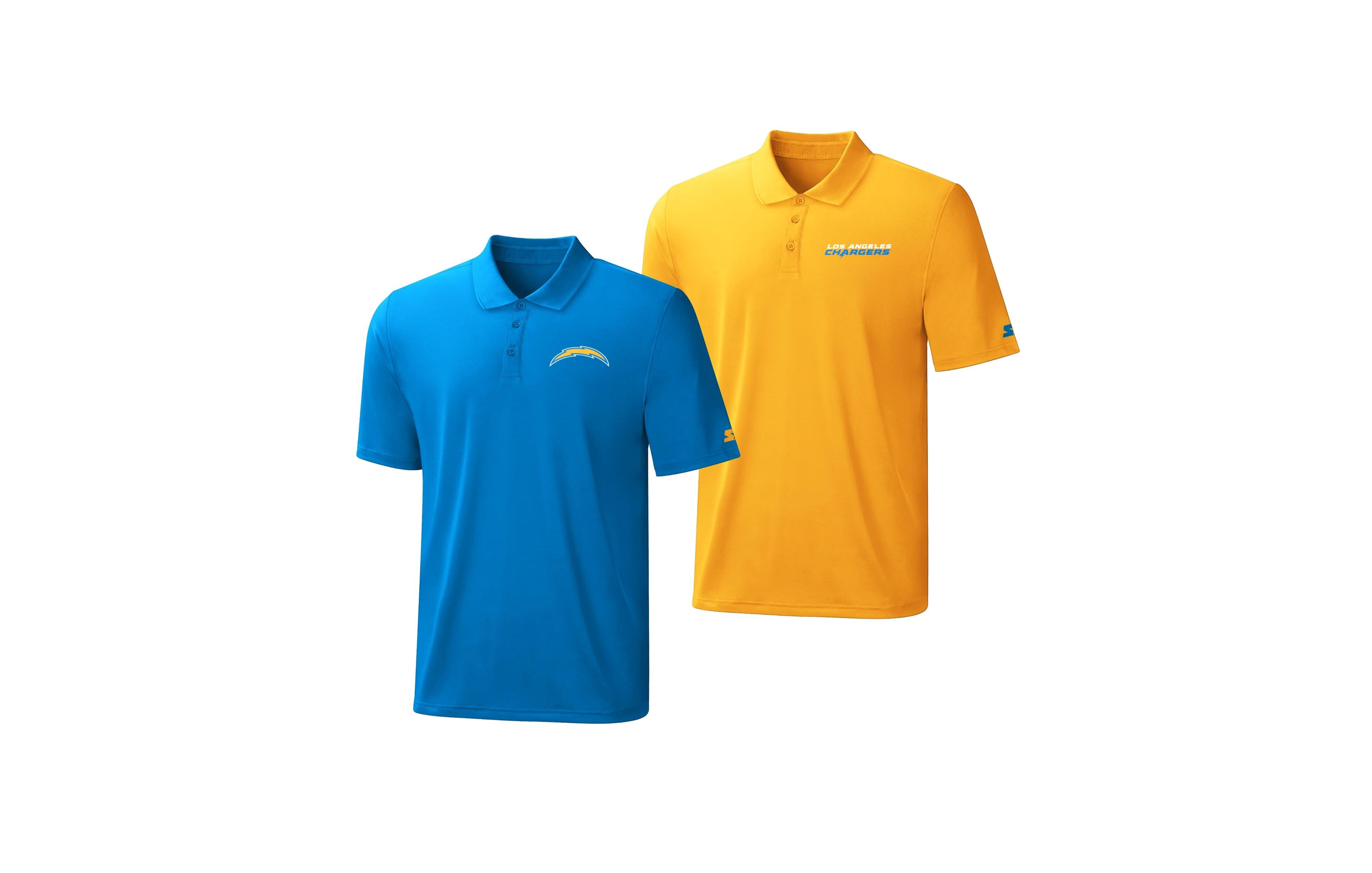 Starter Men's Powder Blue/Gold Los Angeles Chargers Logo Polo Shirt, 2-Pack Set