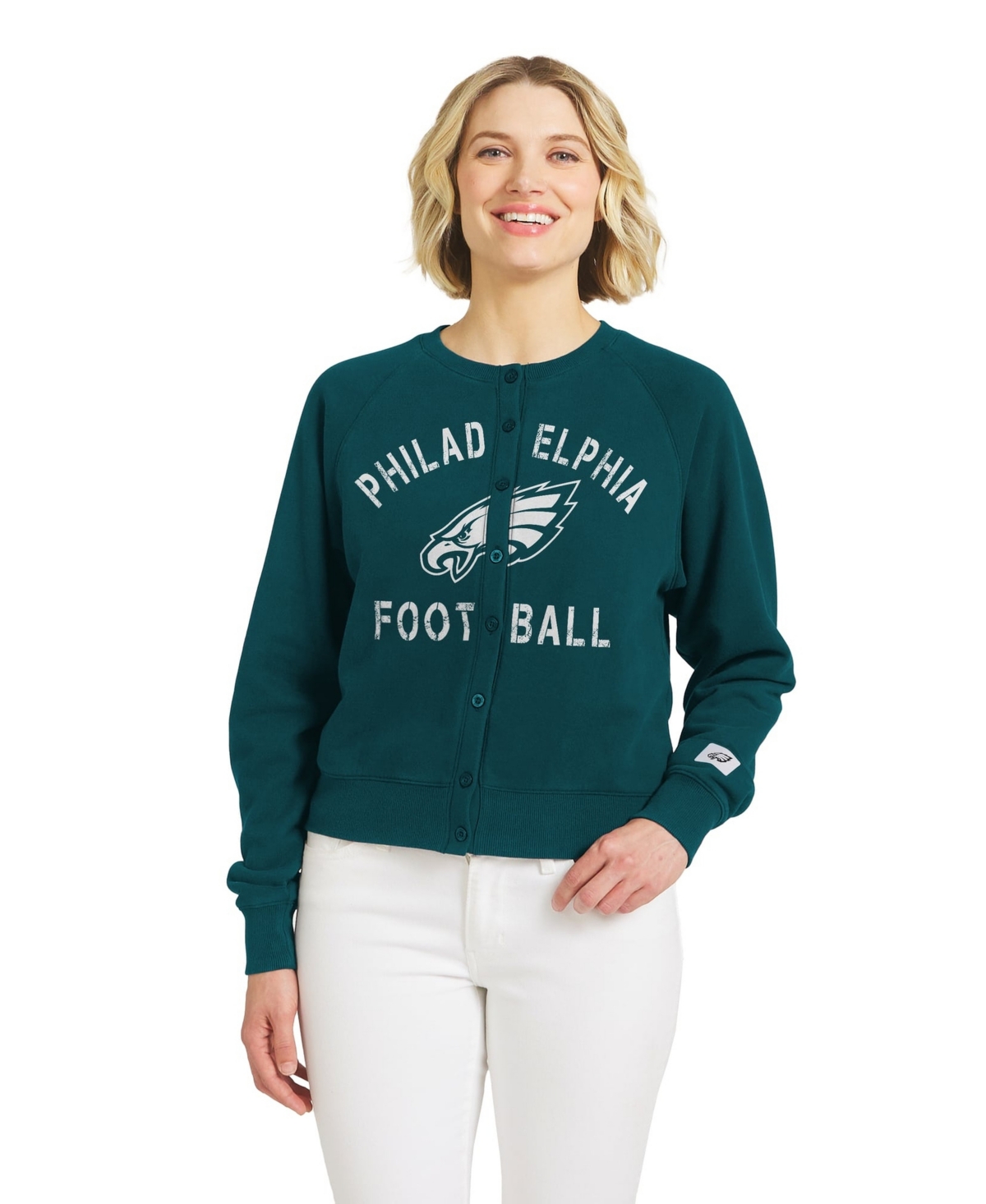 Wear by Erin Andrews Women's Midnight Green Philadelphia Eagles Heathered Crew Cardigan Sweater