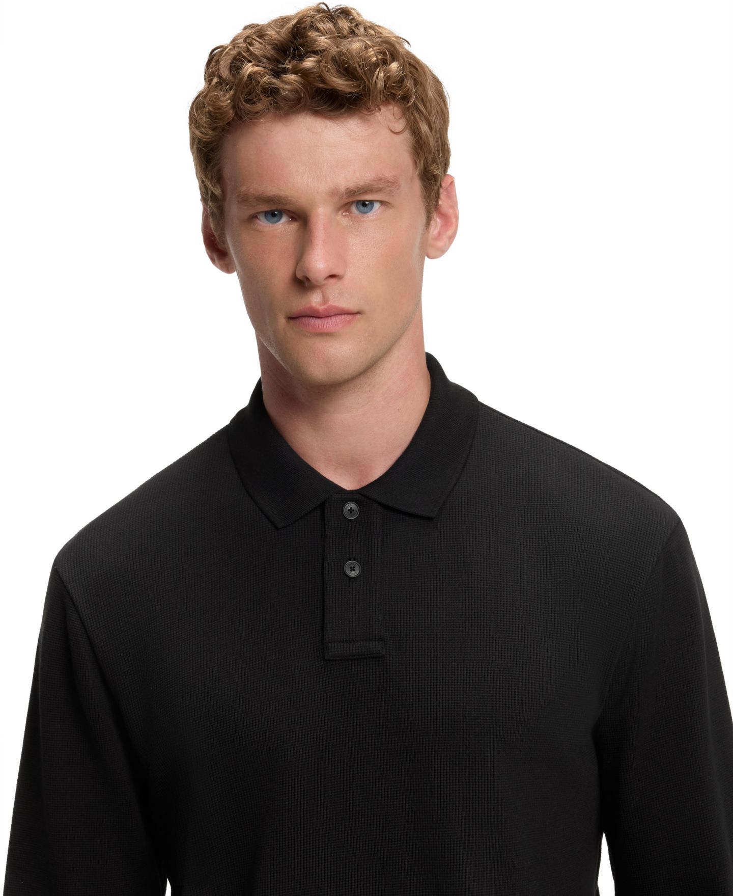 Мужское поло Hugo Boss BOSS by Cotton-Blend Waffle Structure Polo Shirt, цвет: Чёрный — фото 6