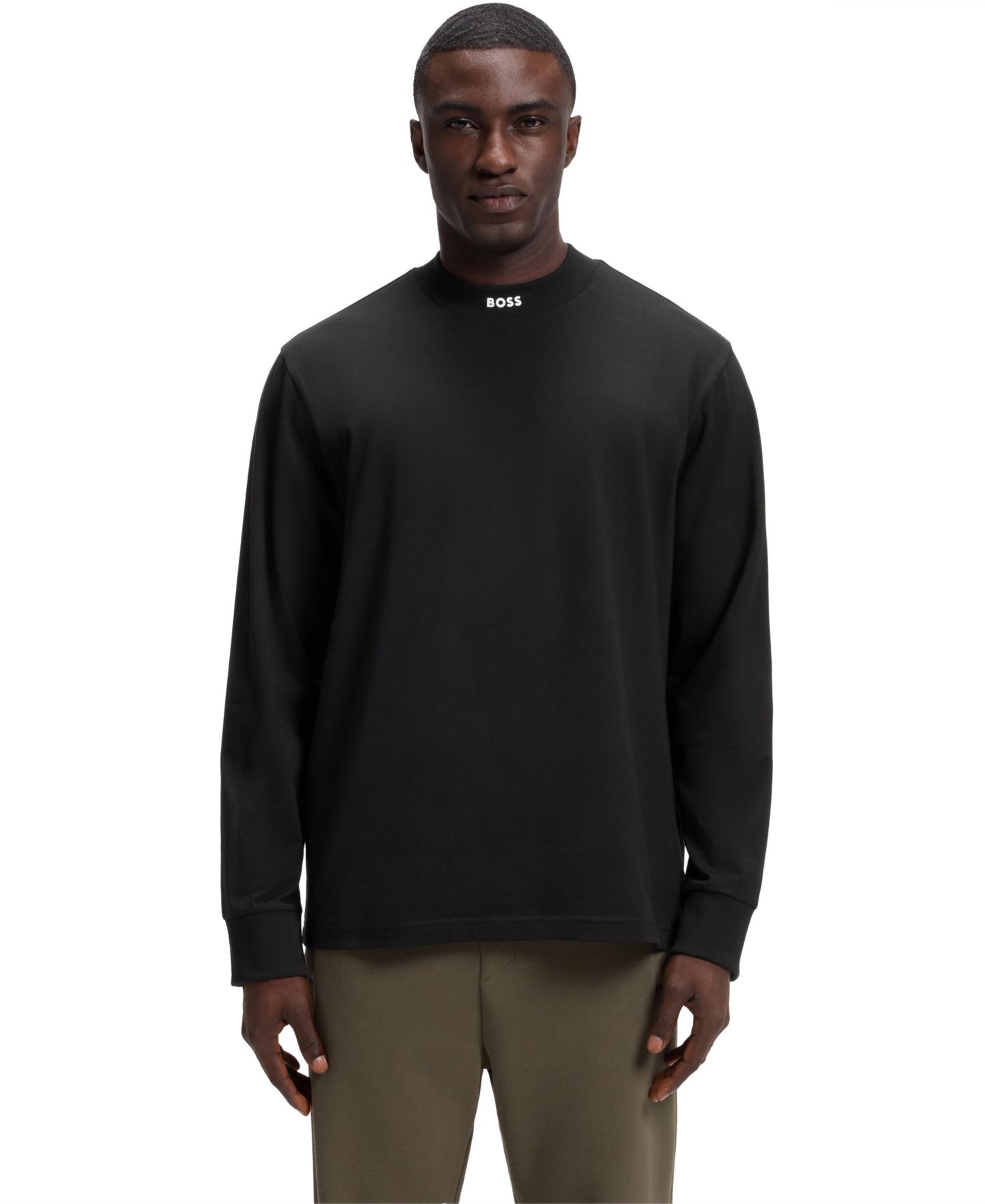Мужская футболка Hugo Boss Stretch-Cotton Relaxed-Fit Logo, цвет: Чёрный — фото 1