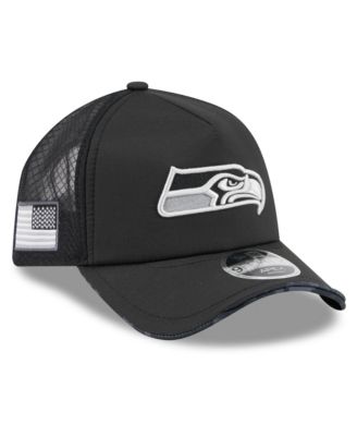 Men's Black Seattle Seahawks 2026 Salute To Service Apex 9FORTY Adjustable Trucker Hat