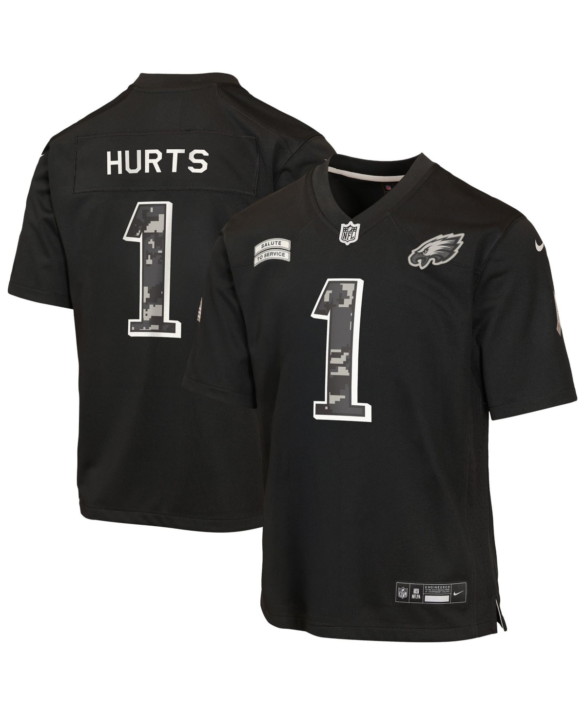 Nike Big Boys' and Girls' Jalen Hurts Black Philadelphia Eagles 2026 Salute to Service Game Jersey