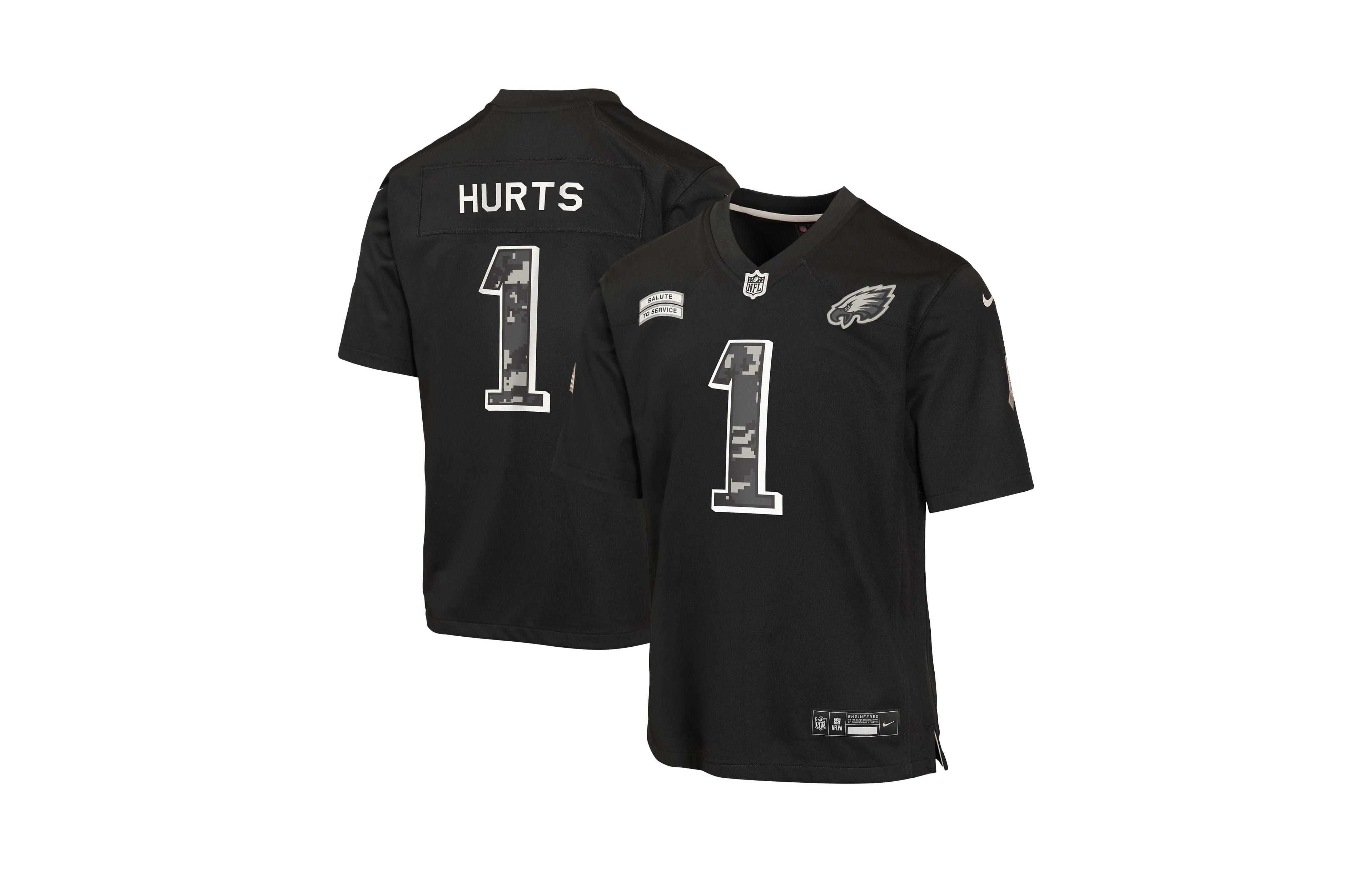 Nike Big Boys' and Girls' Jalen Hurts Black Philadelphia Eagles 2026 Salute to Service Game Jersey