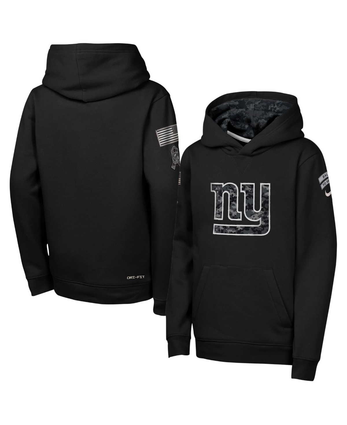 Nike Big Boys' and Girls' Black New York Giants 2026 Salute to Service Club Fleece Pullover Hoodie