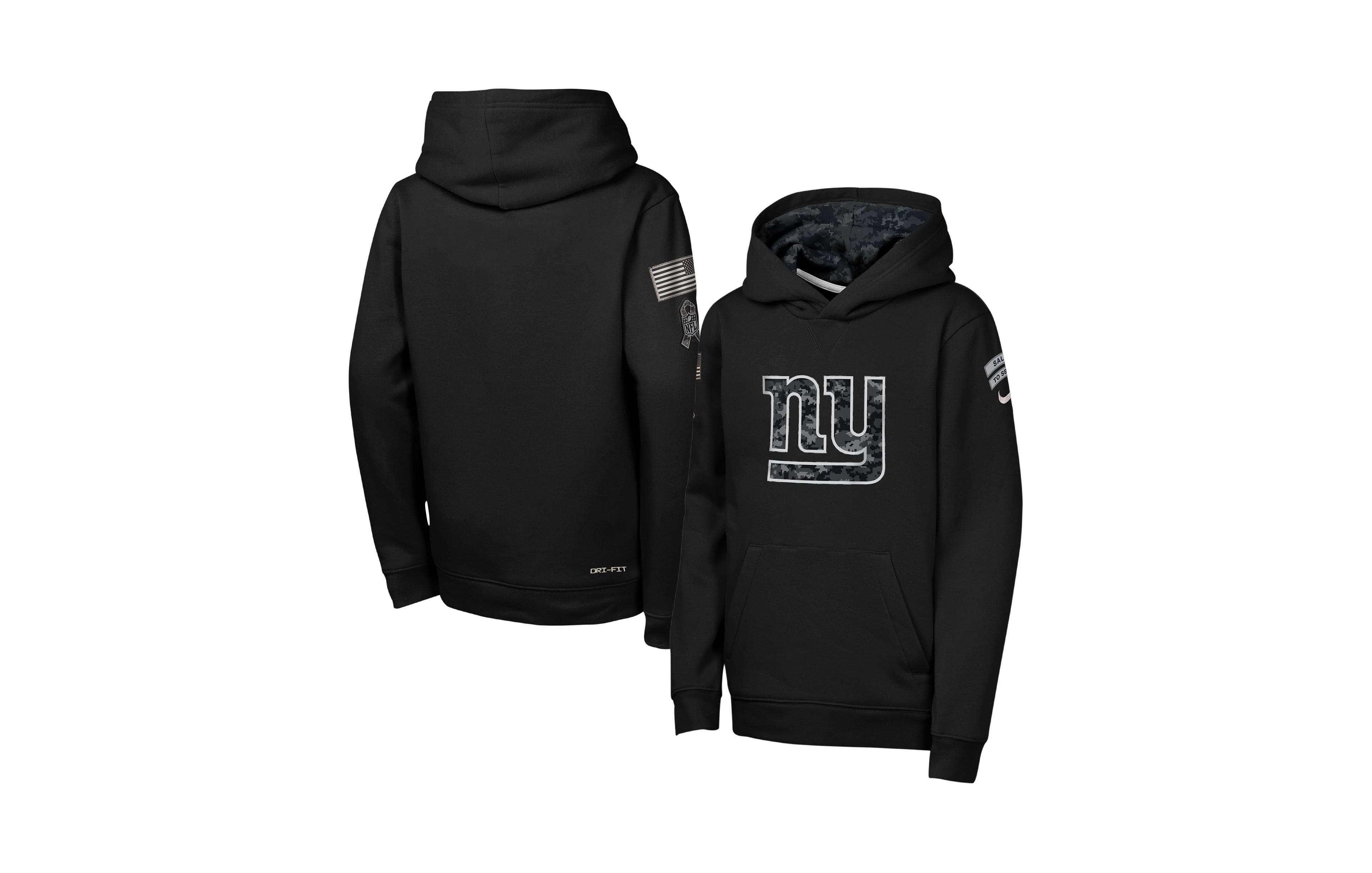 Nike Big Boys' and Girls' Black New York Giants 2026 Salute to Service Club Fleece Pullover Hoodie