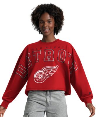 Women's Red Detroit Red Wings Bleachers Cropped Drop Shoulder Sweatshirt