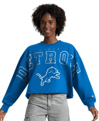 Women's Blue Detroit Lions Bleachers Cropped Sweatshirt