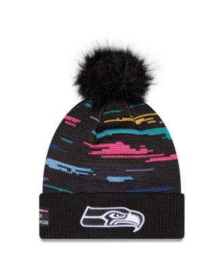 Women's Black Seattle Seahawks 2026 NFL Crucial Catch Cuffed Knit with Pom Hat
