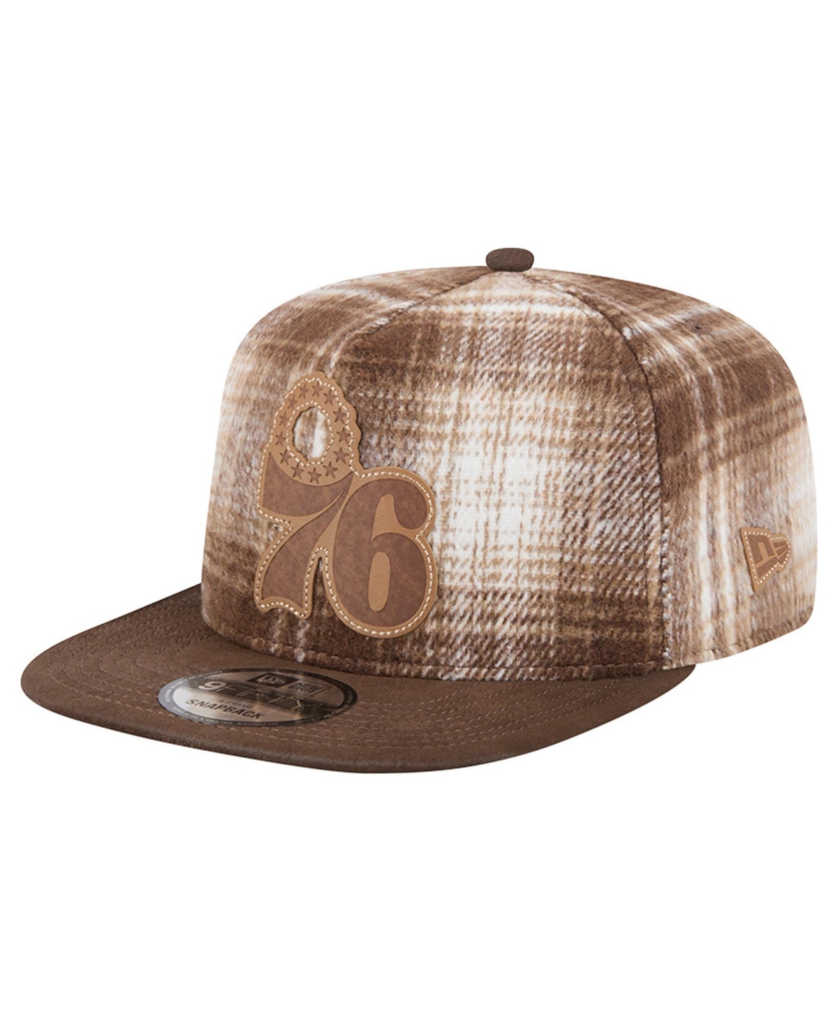 New Era Men's Brown Philadelphia 76ers Plaid 9FIFTY A-Frame Adjustable Hat - Brown