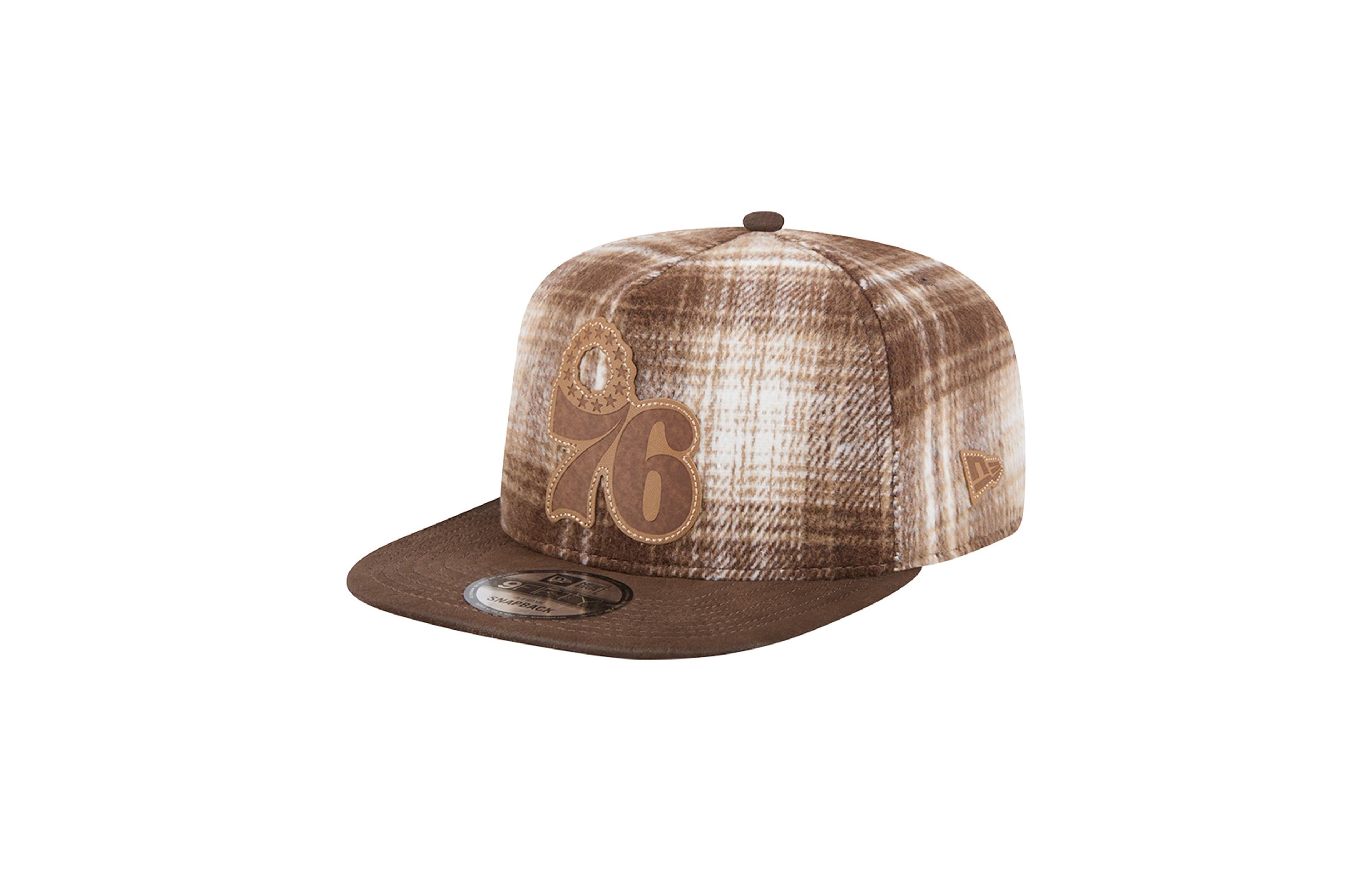 New Era Men's Brown Philadelphia 76ers Plaid 9FIFTY A-Frame Adjustable Hat