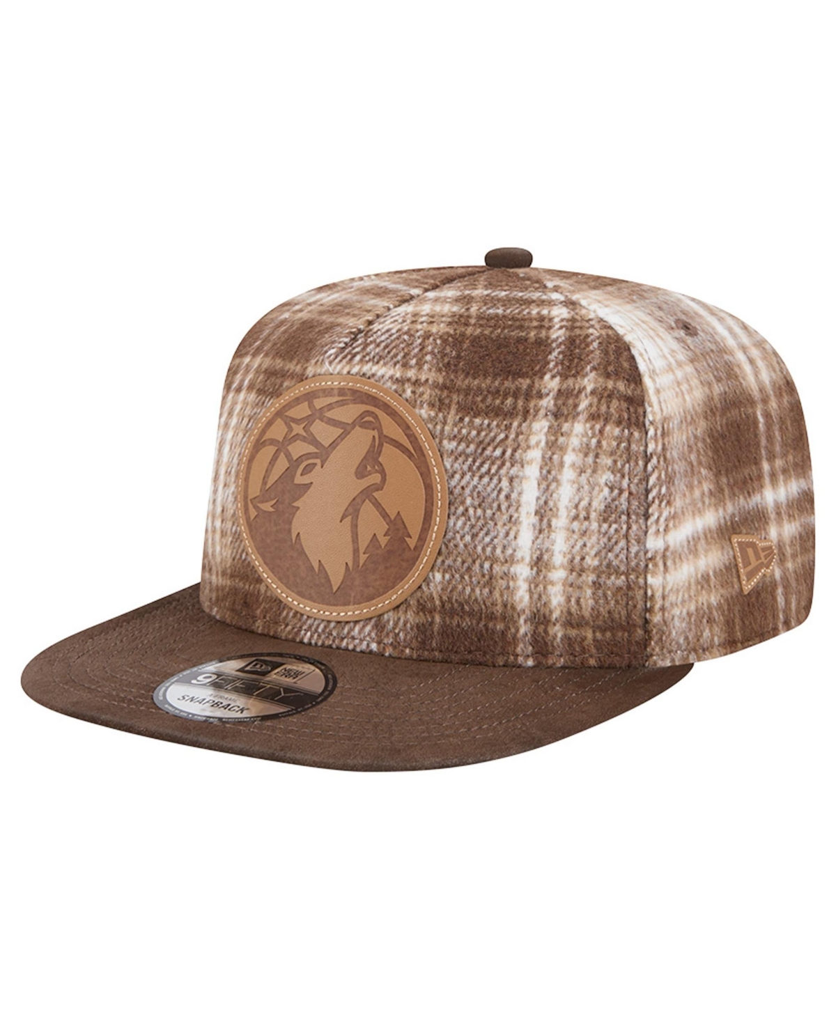 New Era Men's Brown Minnesota Timberwolves Plaid 9FIFTY A-Frame Adjustable Hat - Brown