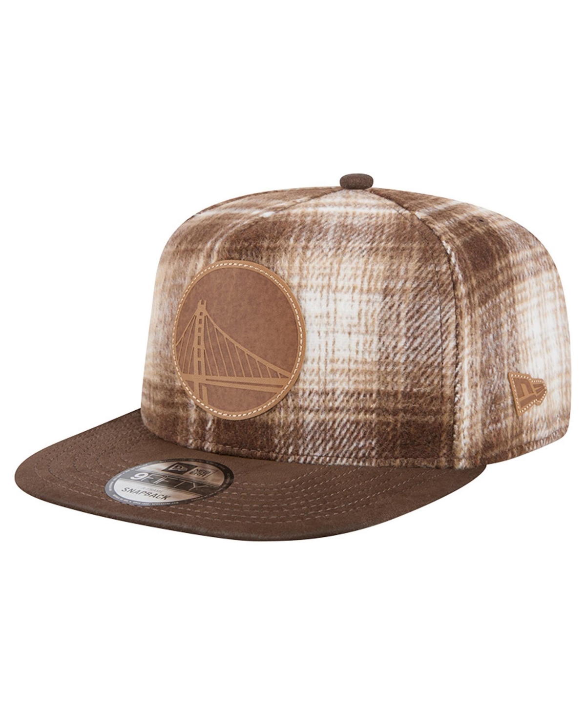 New Era Men's Brown Golden State Warriors Plaid 9FIFTY A-Frame Adjustable Hat - Brown