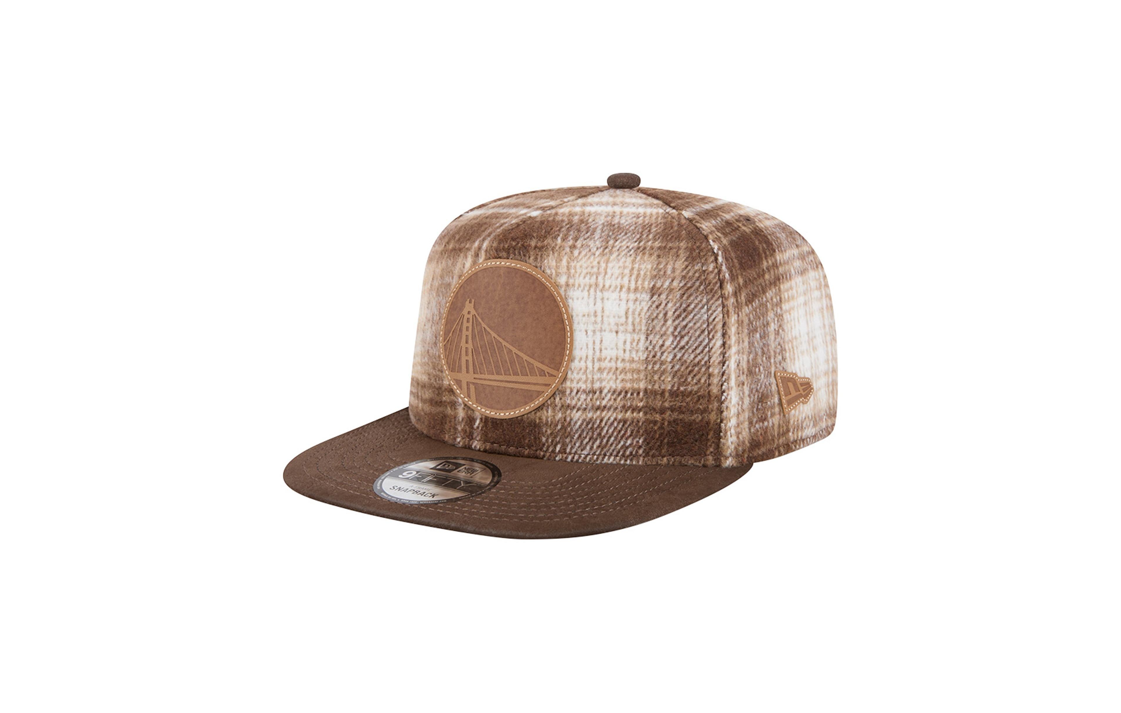 New Era Men's Brown Golden State Warriors Plaid 9FIFTY A-Frame Adjustable Hat