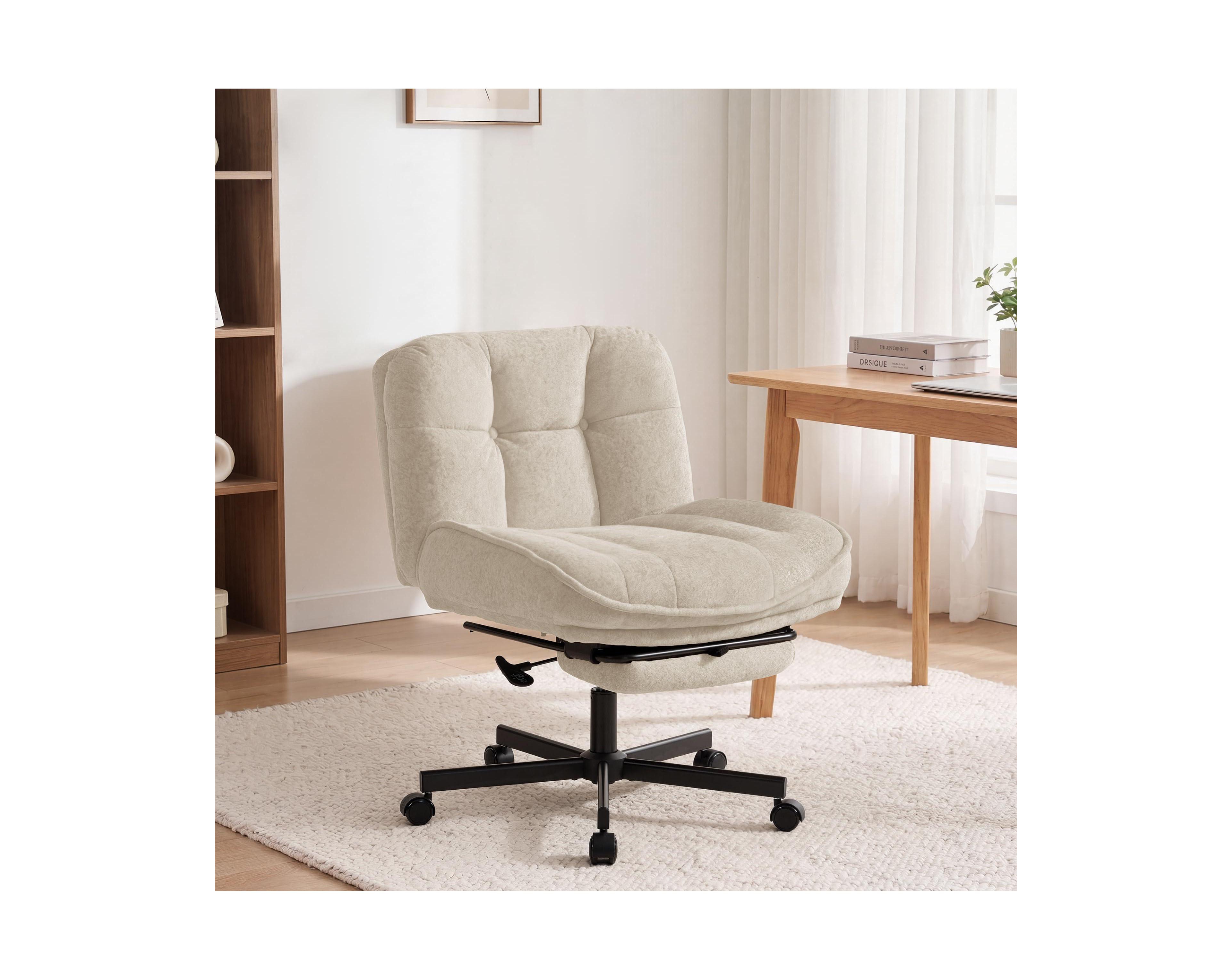 Vabches Contemporary Ergonomic Adjustable Height Swivel Velvet Low Back Armless Reclining Office Chair with Foot Rest