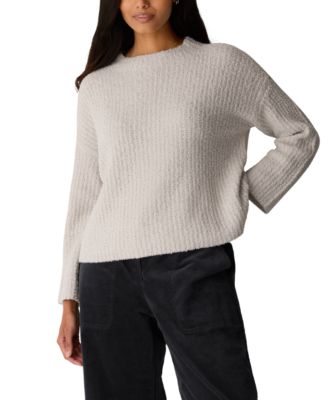 Women's Cotton-Blend Fluff Funnel Neck Bracelet Sleeve Pullover Sweater