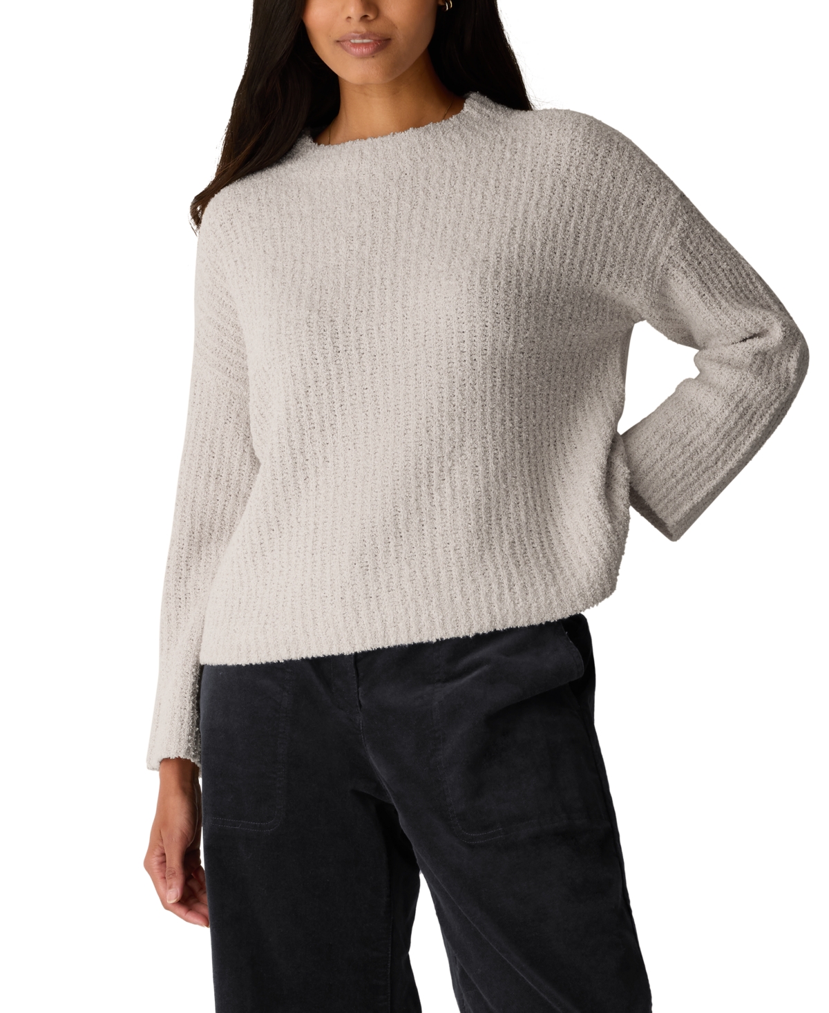 Eileen Fisher Women's Cotton-Blend Fluff Funnel Neck Bracelet Sleeve Pullover Sweater