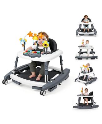 5-in-1 baby walker with adjustable height, activity panel and foldable design