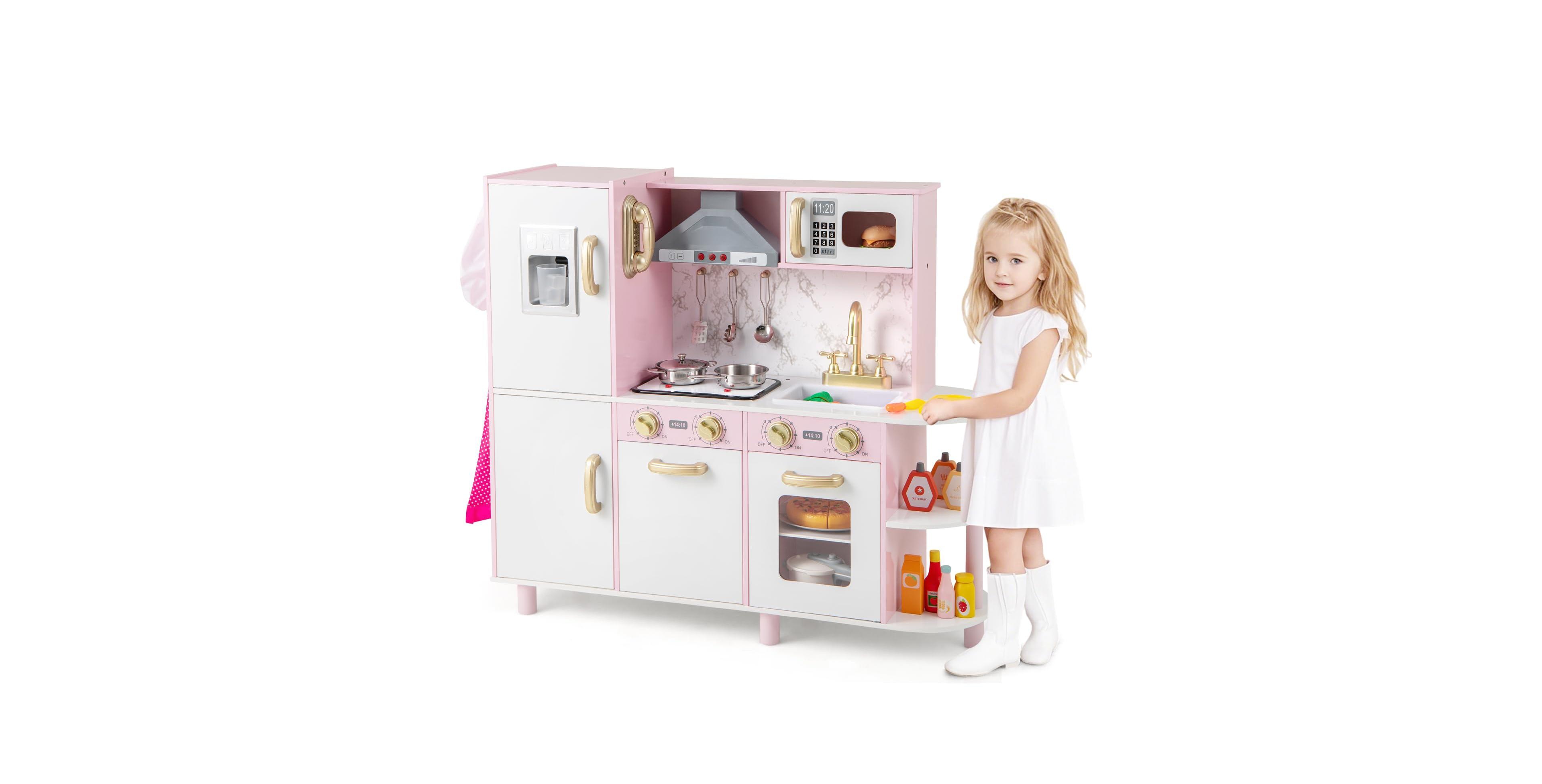 Mecale Ice Maker 12-Piece Wooden Play Kitchen, Ages 3+
