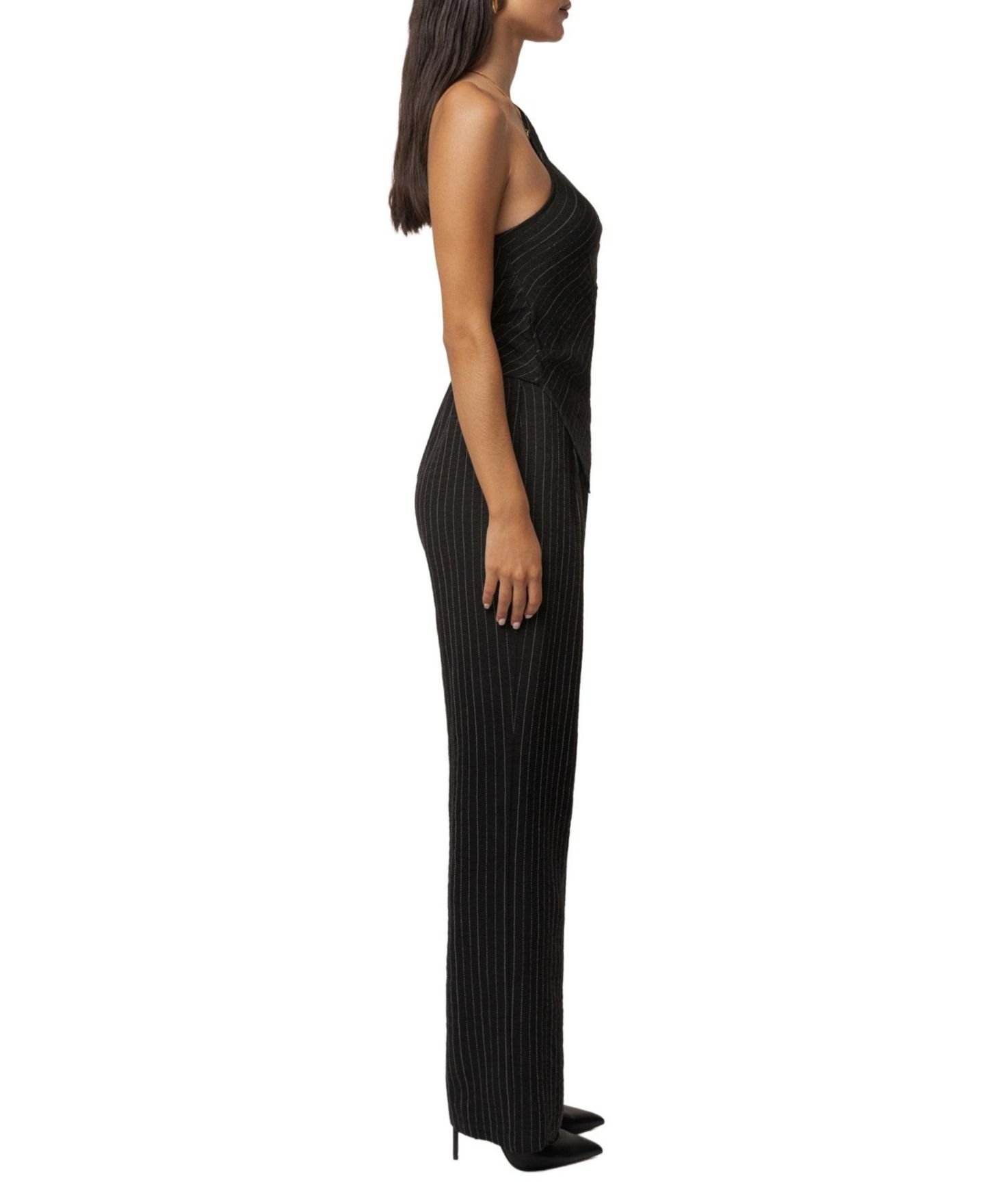 Женский топ JLUXLABEL Ocean Line Pinstripe Asymmetric-Hem One-Shoulder, цвет: Чёрный — фото 5