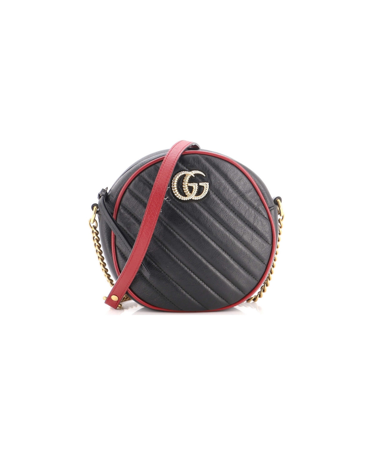 Pre-Owned Gucci Mini Gg Marmont Round Shoulder Bag Diagonal Quilted Leather - Black