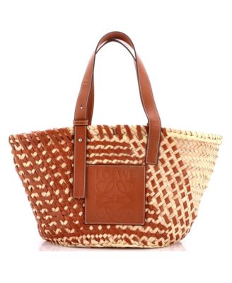Basket Tote Woven Raffia with Leather